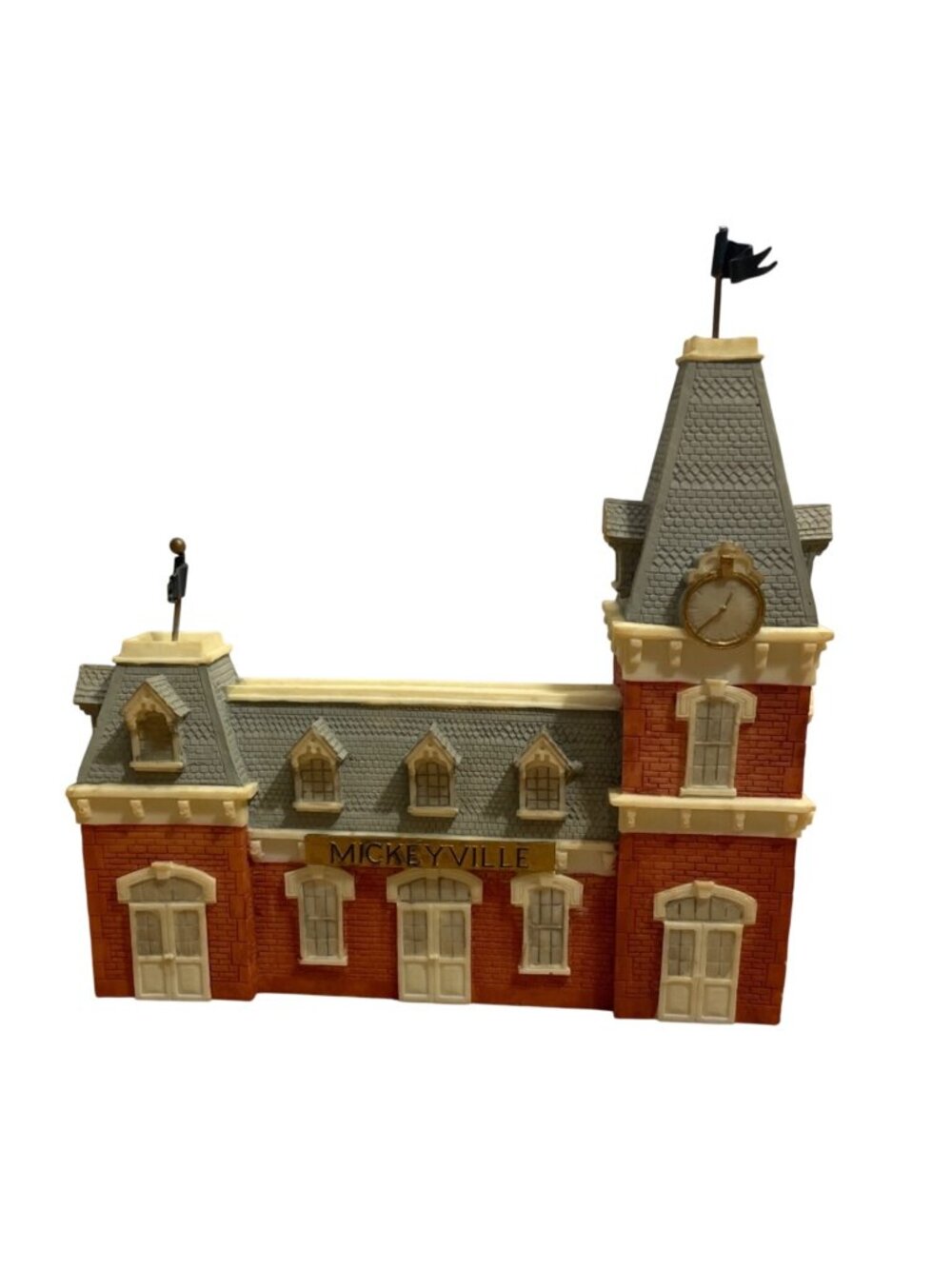 Vtg Disney Mickeyville Main Street Train Station Clock Tower Flags 1980s Village